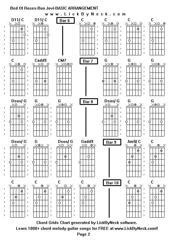 Chord Grids Chart of chord melody fingerstyle guitar song-Bed Of Roses-Bon Jovi-BASIC ARRANGEMENT,generated by LickByNeck software.
